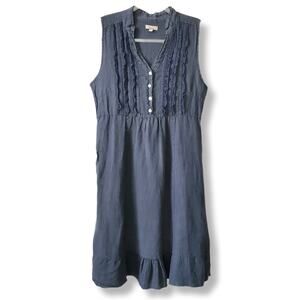 Gray Italian Linen Sleeveless Mini Dress S Lagenlook Coastal Beach Resort Casual